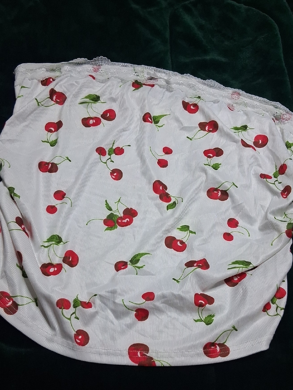 SHEIN White Cherry Print Strapless Crop Top